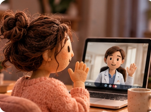 Felt patient talking with a doctor on a laptop
