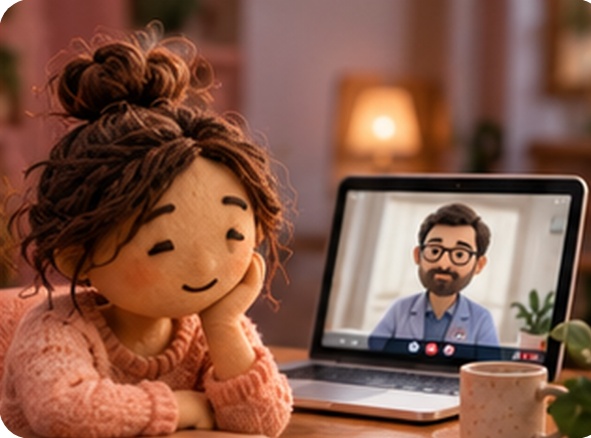 Felt patient smiling during a telehealth consultation